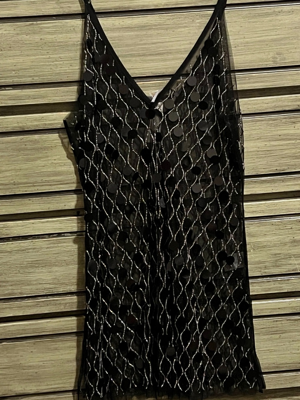 Anthropologie Black Sequin Mesh Mini Dress